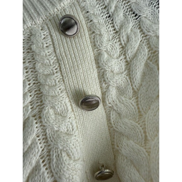 Talbots Ivory Cable Knit Sweater Women Size XS Crew Neck Silver Buttons New - Picture 8 of 8